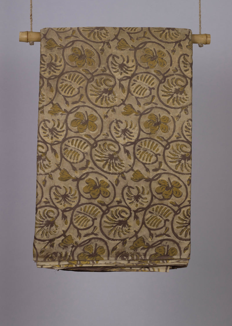 Blooming Billows Dust Brown Hand Block Printed Modal Satin Fabric (2.00 Meter)
