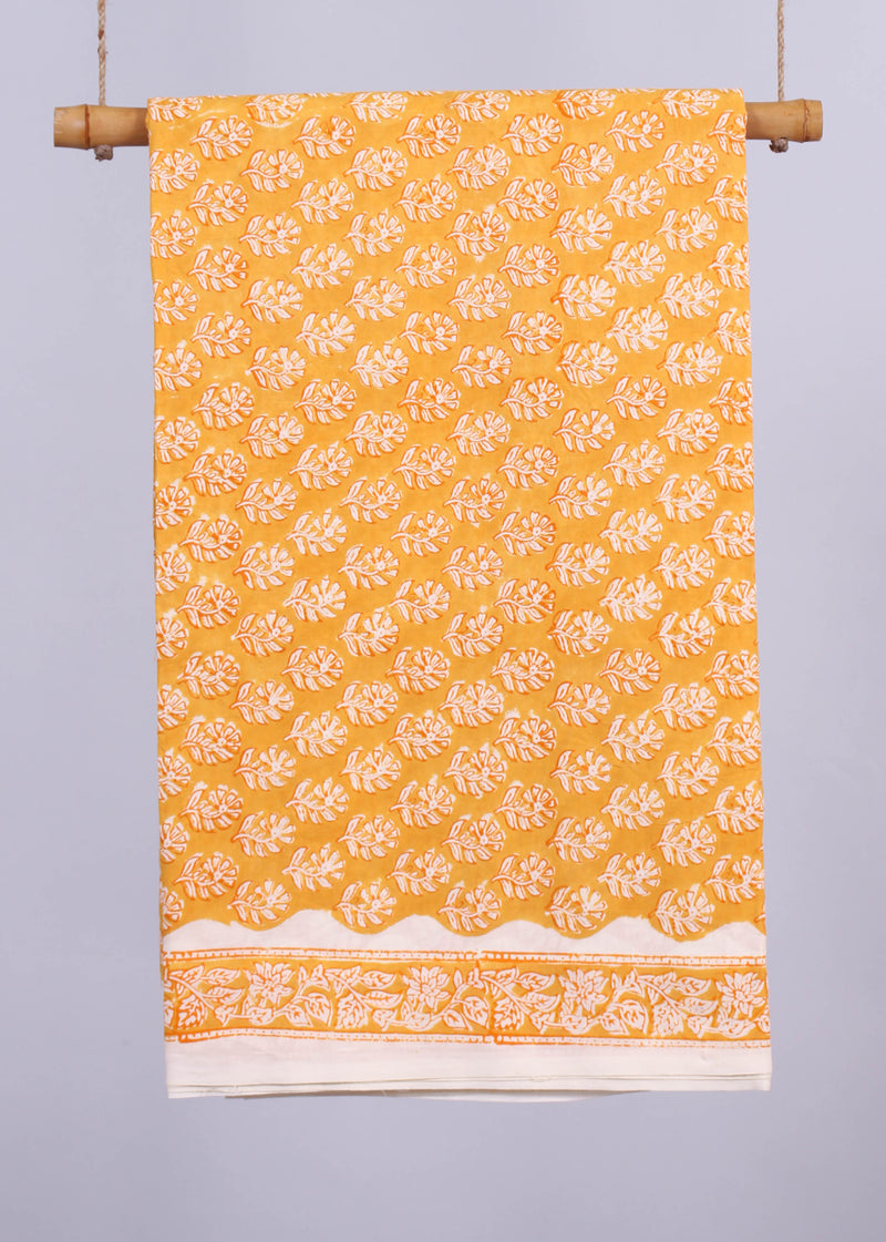 Dahlia Dreams Yellow Cotton Hand Block Printed Fabric
