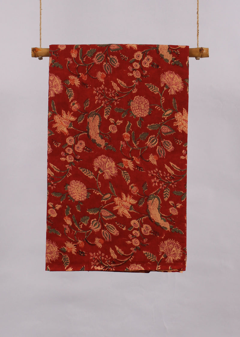 Blooming in the Flames Cotton Mulmul Hand Block Printed Fabric (2.00 Meter)