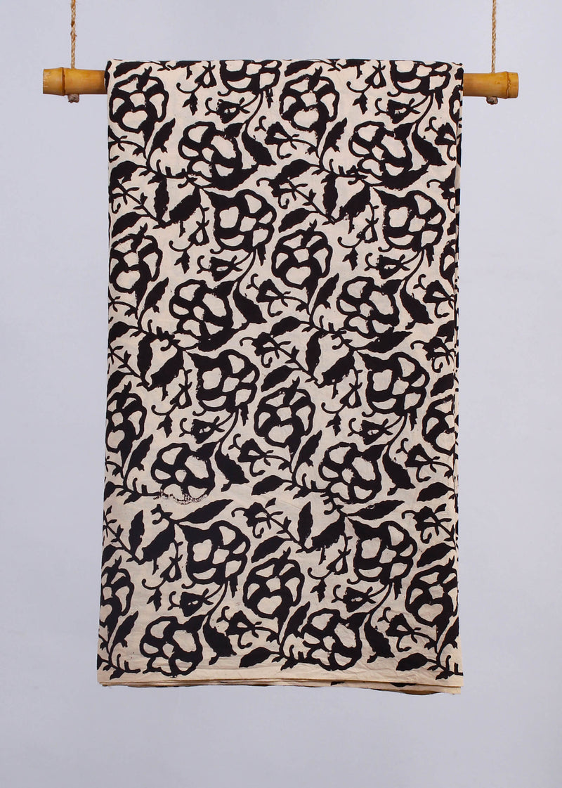 Hollow Hives Black Cotton Hand Block Printed Fabric