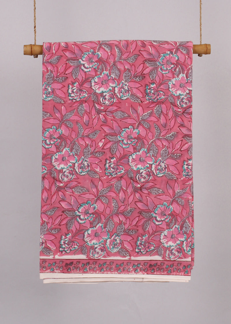 Forevermore Blossoms Cotton Hand Block Printed Fabric (2.30 Meter)