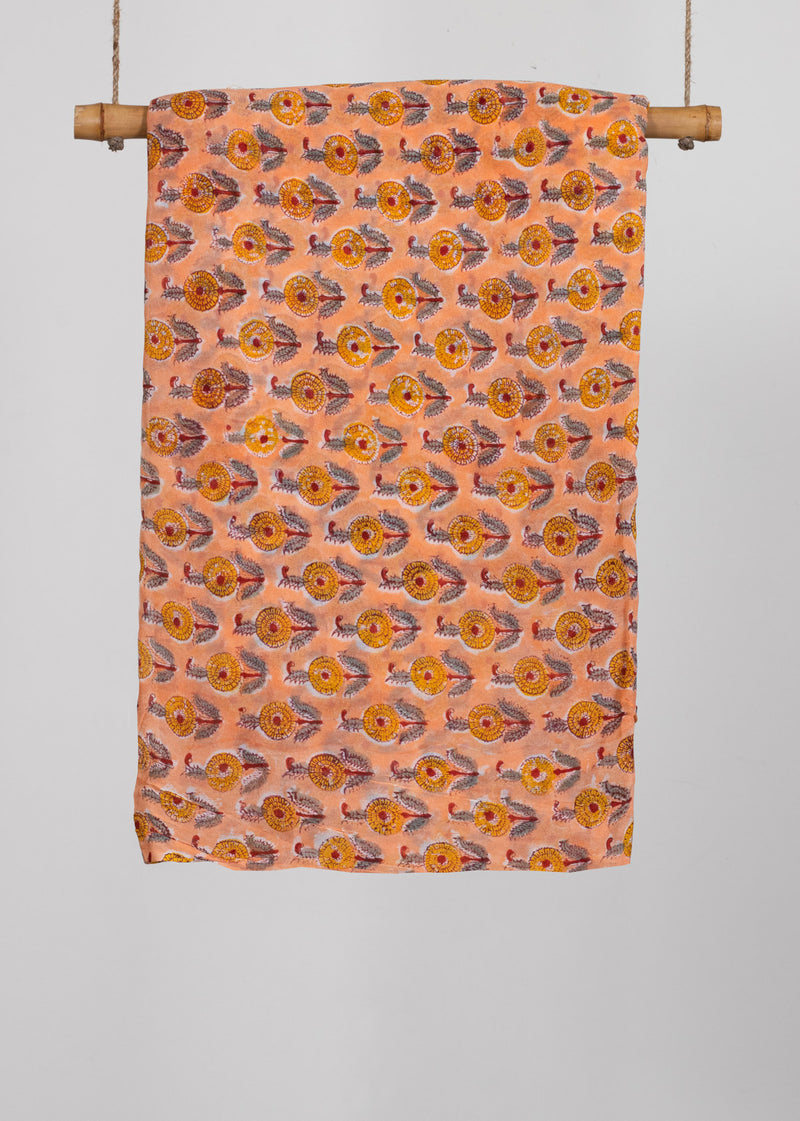 Merrier Peach Georgette Hand Block Printed Fabric