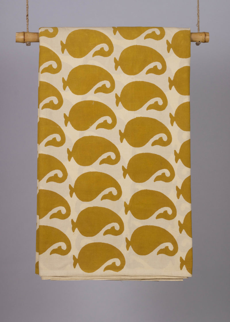 Cotton Basant Kairi Mustard  Hand Block Printed Fabric