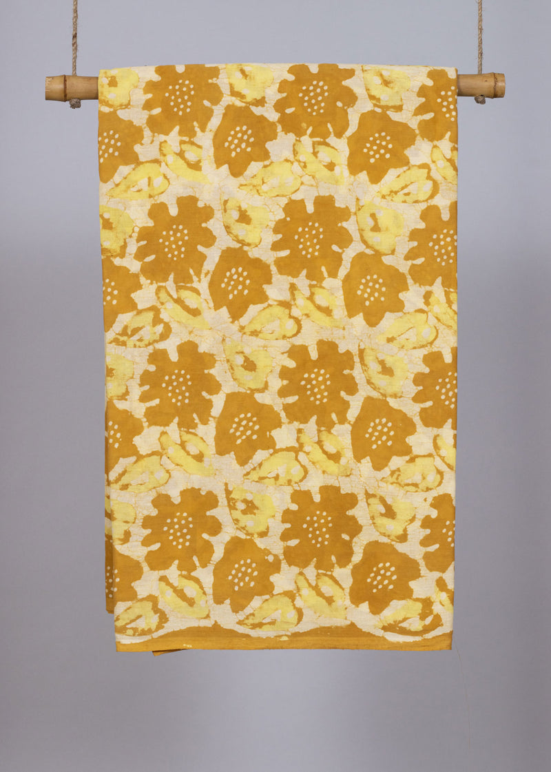 Illusory Autumns Mustard and Lime  Hand Block Printed Cotton Mulmul Fabric