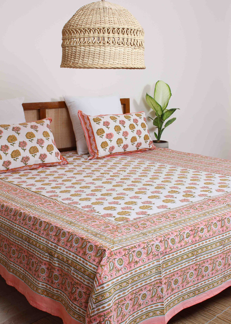 Evening Yellow Cotton Hand Block Printed Bed Linens