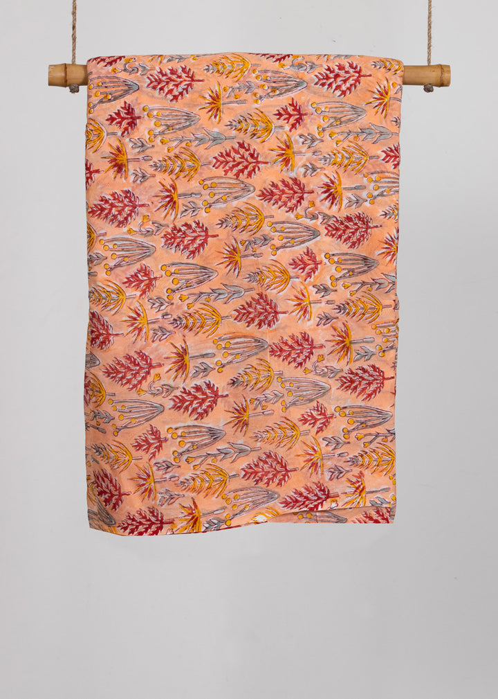 Grasshopper Peach Georgette Hand Block Printed Fabric