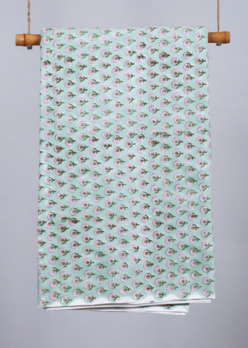 Monsoon Mint  Cotton Hand Block Printed Fabric