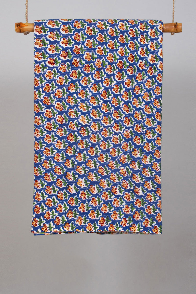 Midnight Child Indigo Cotton Hand Block Printed Kantha Fabric (3.00 Meter)