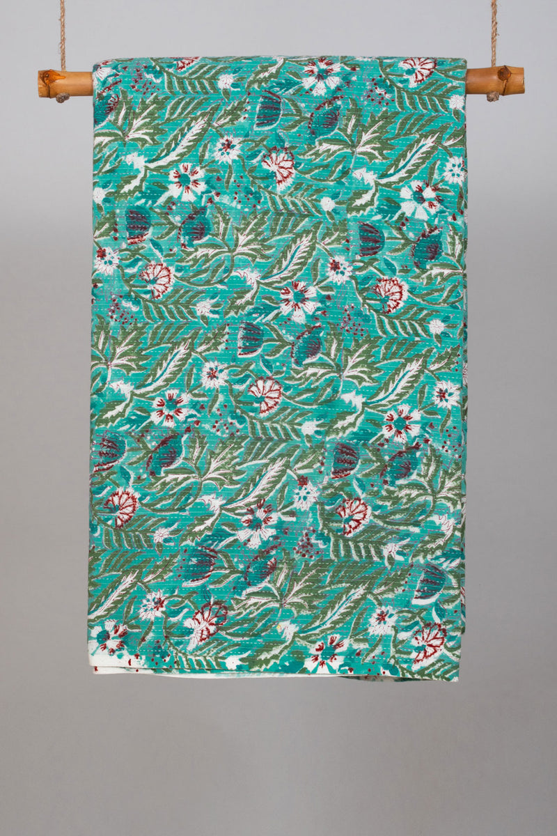Aerial Ballet Sea Cotton Hand Block Printed Kantha Fabric