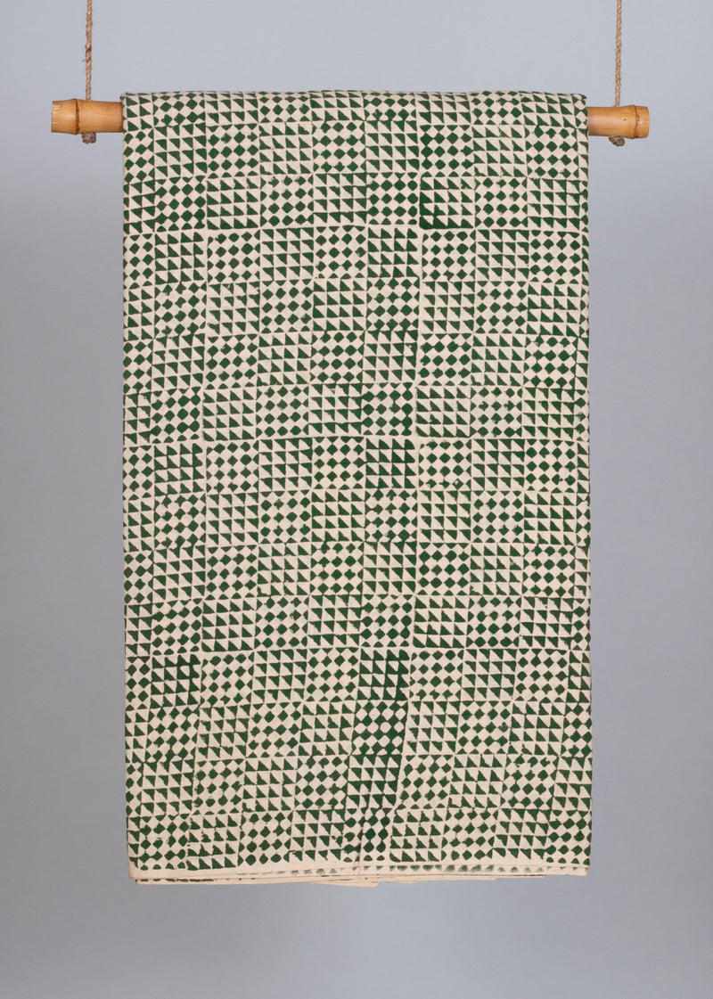 Rhinestone Green Cotton Hand Block Printed Fabric