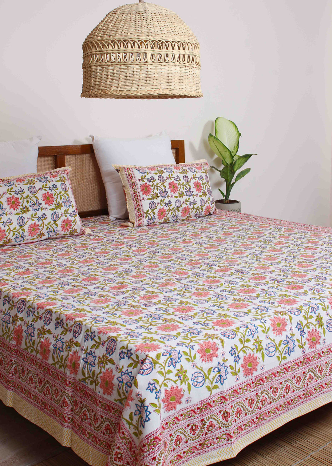 Violin Vines Cotton Hand Block Printed Bed Linens