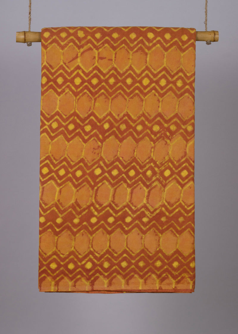Diamond In The Rough Waters  Tangerine  Cotton Hand Block Printed Fabric (2.80 Meter)