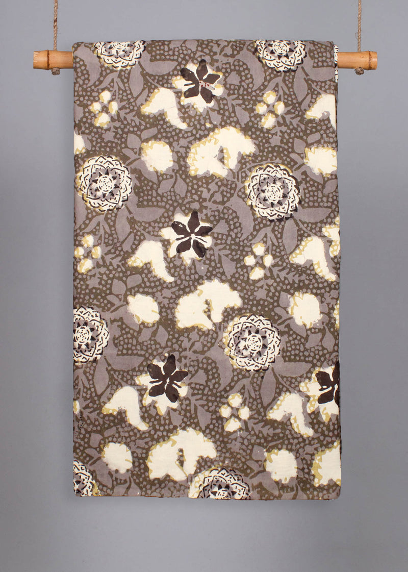 Wild Unknown Brown Cotton Hand Block Printed Fabric