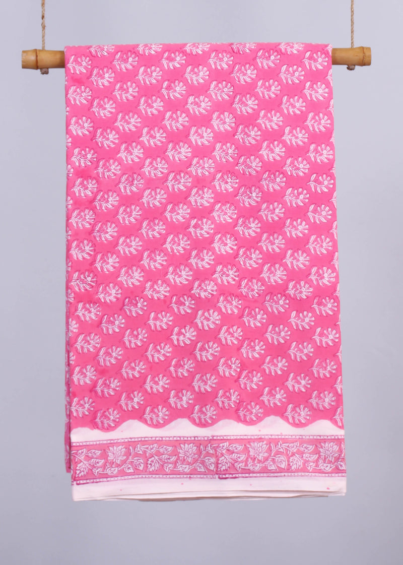 Dahlia Dreams Pink Cotton Hand Block Printed Fabric