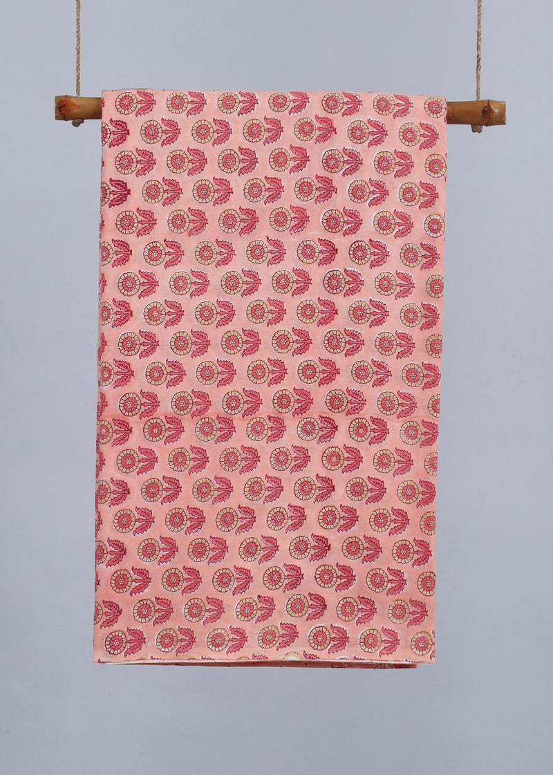 Coral Gold Rush Cotton Hand Block Printed Fabric (2.00 Meter)