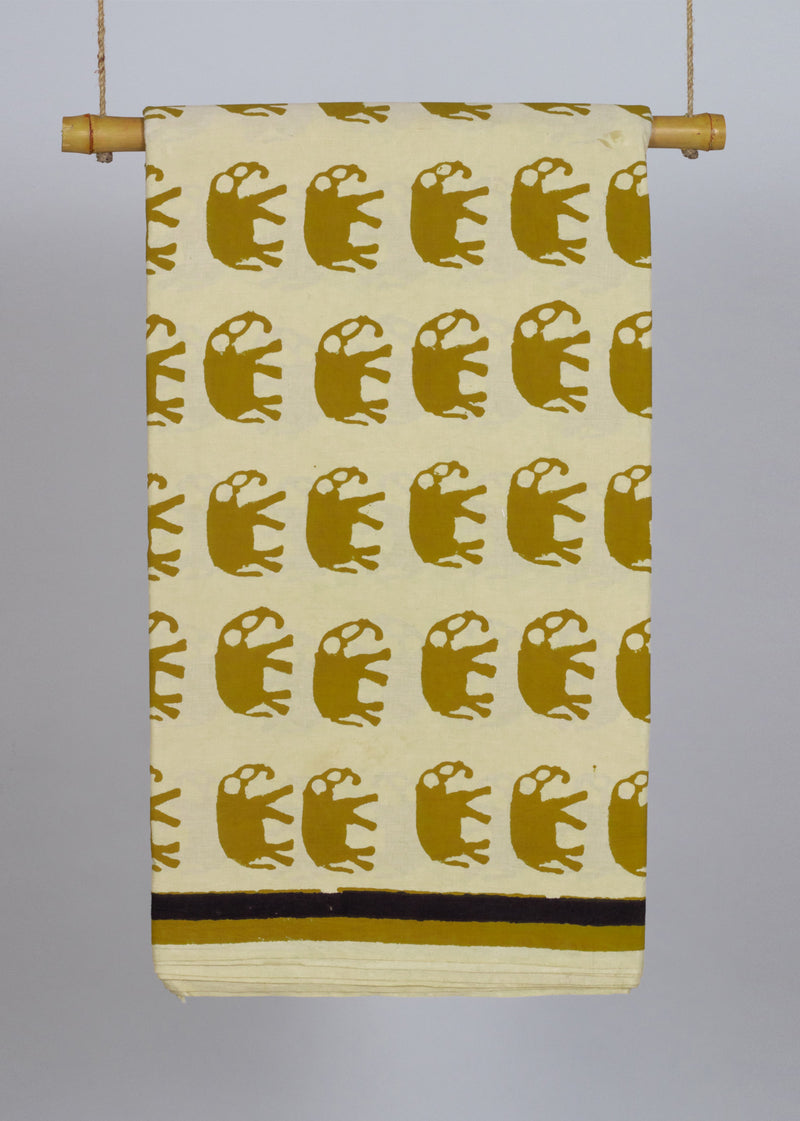 Tusker Yellow Hand Block Printed Fabric