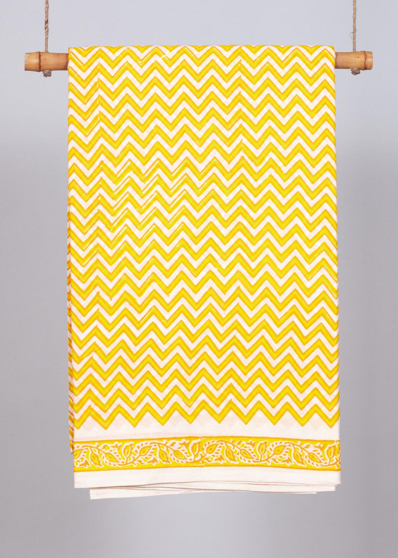 Flutter Yellow Cotton Hand Block Printed Fabric