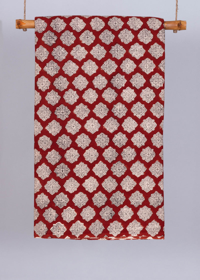 Labyrinth Carmine Cotton Hand Block Printed Fabric