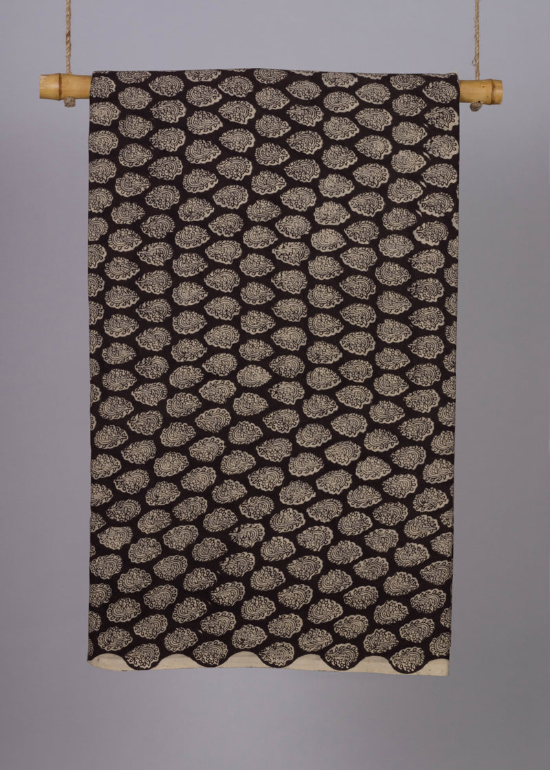 Surkh-Siyah Pushpanjali Black Hand Block Printed Fabric (4.00 Meter)