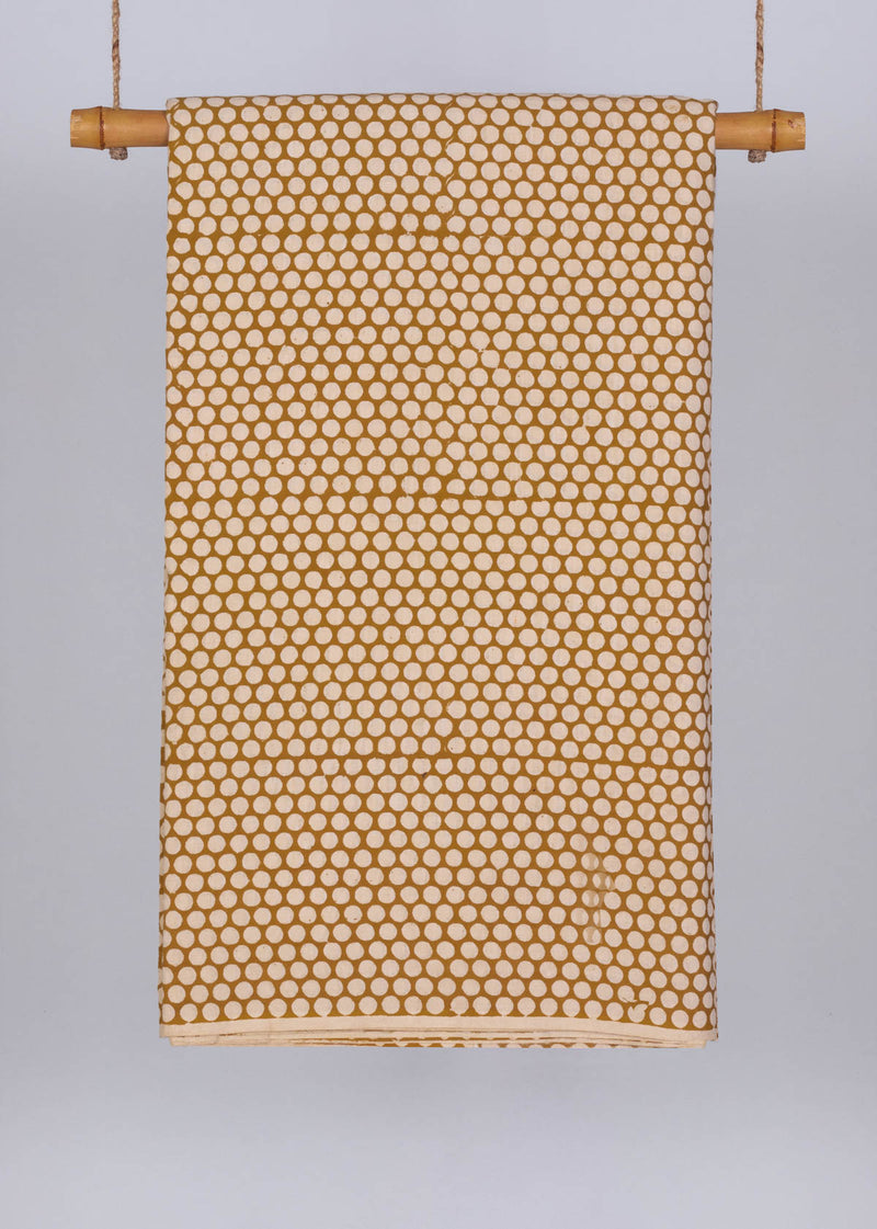 Boondi Jaali Mustard Cotton Hand Block Printed Fabric