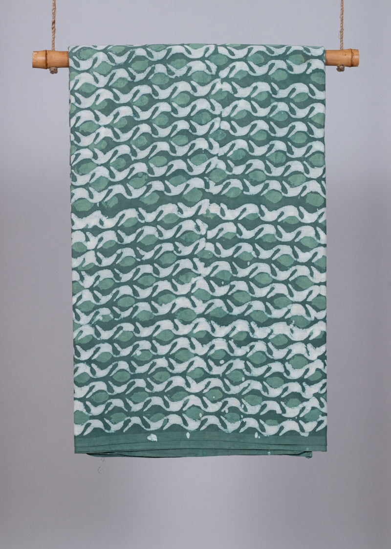 Florals in Flow Muted Green Hand Block Printed Cotton Mulmul Fabric (2.50 Meter)
