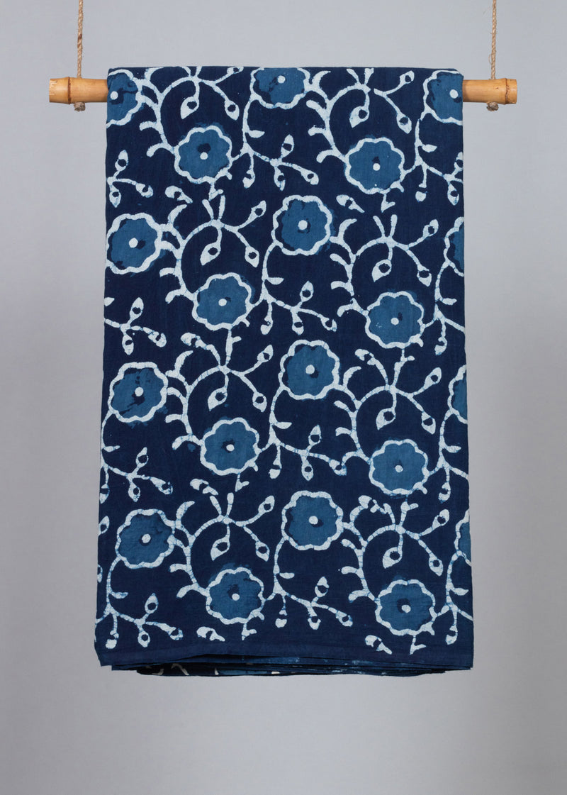 Song Of The Flower Indigo Hand Block Printed Fabric (1.30 Meter)
