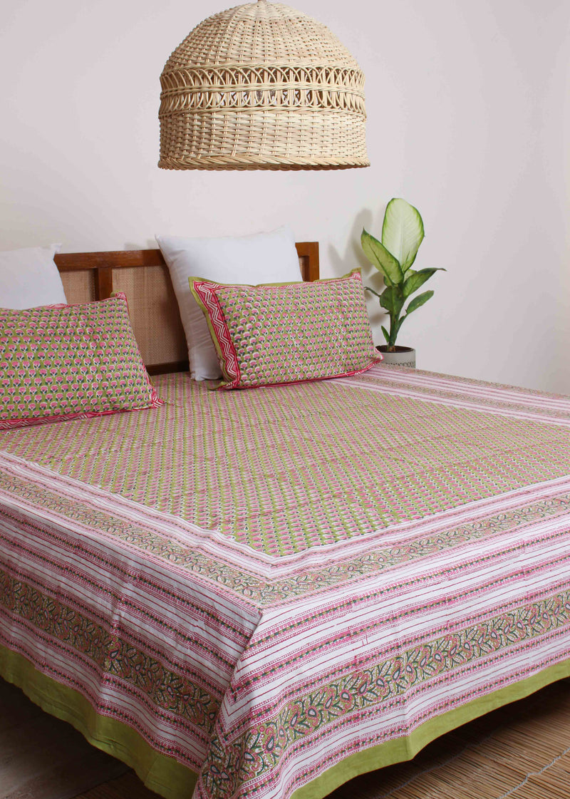 Grassland Cherry Cotton Hand Block Printed Bed Linens