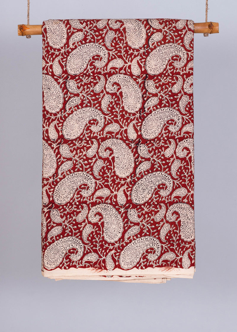 Pantomime Carmine Cotton Hand Block Printed Fabric (1.00 Meter)