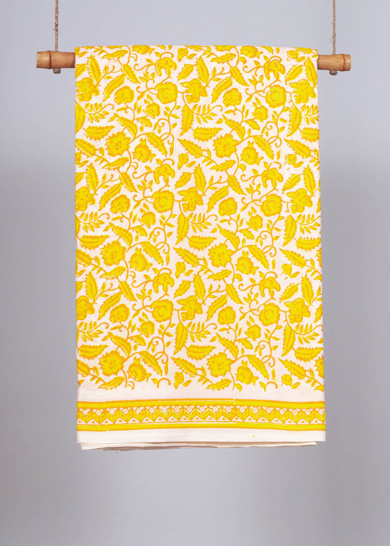Vineyard Yellow Cotton Hand Block Printed Fabric
