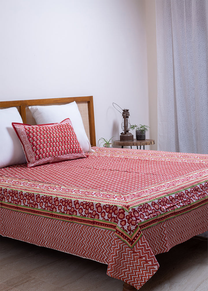 Crimson Cold Hand Block Printed Cotton Bedsheet