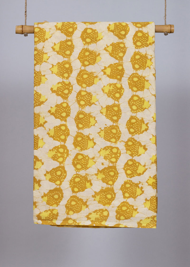 Illusory Orchard  Mustard and Lime Hand Block Printed Cotton Mulmul Fabric