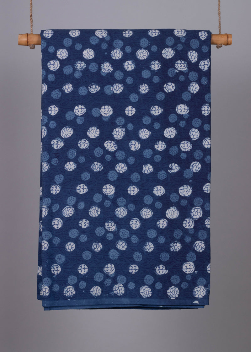 Carnation Indigo Hand Block Printed Fabric (1.20 Meter)