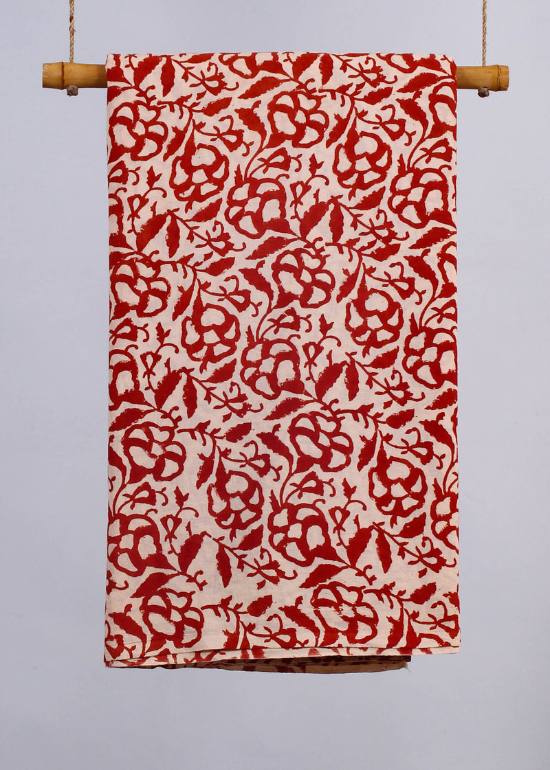 Hollow Hives Red Cotton Hand Block Printed Fabric