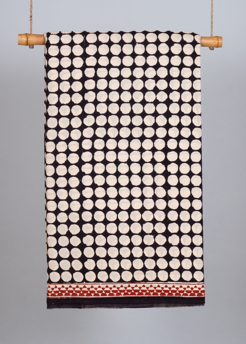 Aloe Black Cotton Hand Block Printed Fabric (3.80 Meter)