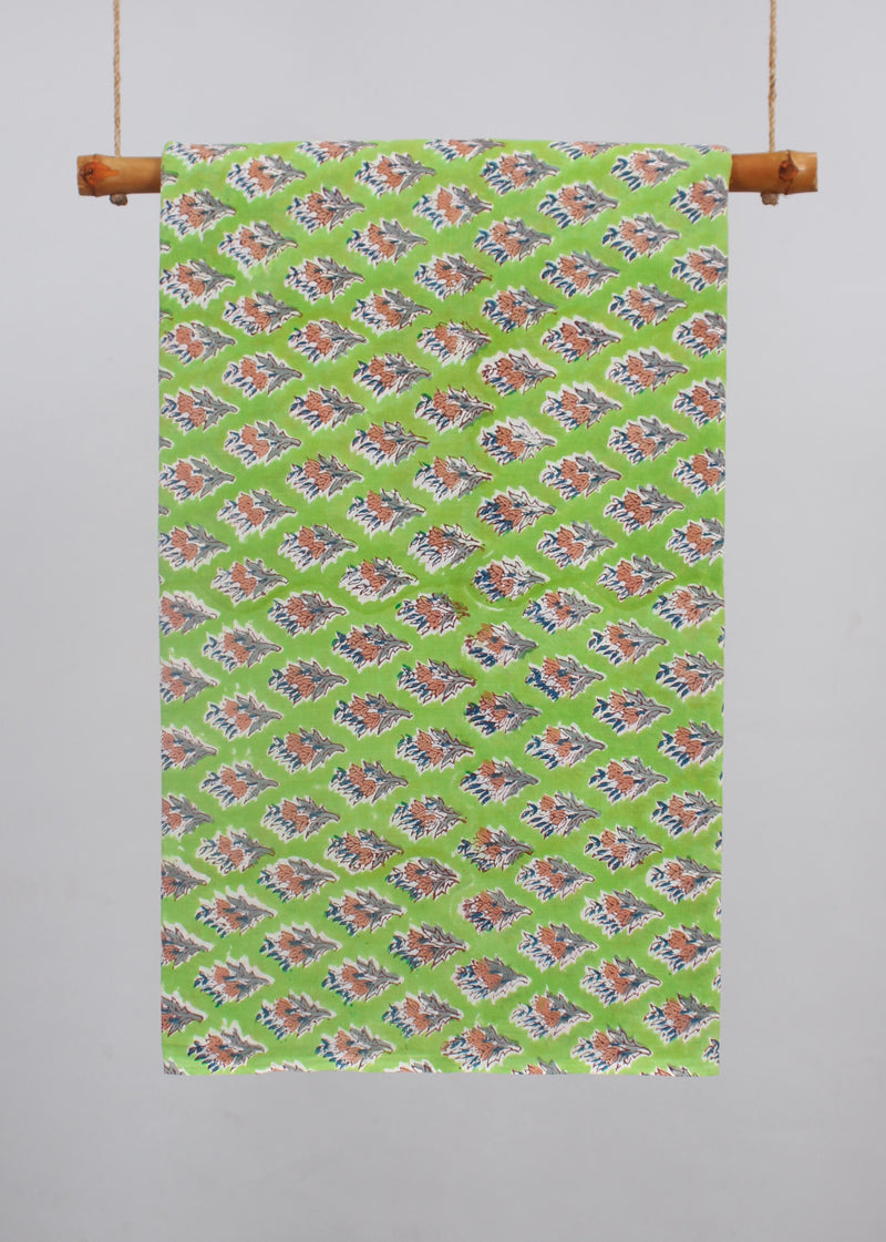Fresh Coral Cotton Mulmul Hand Block Printed Fabric