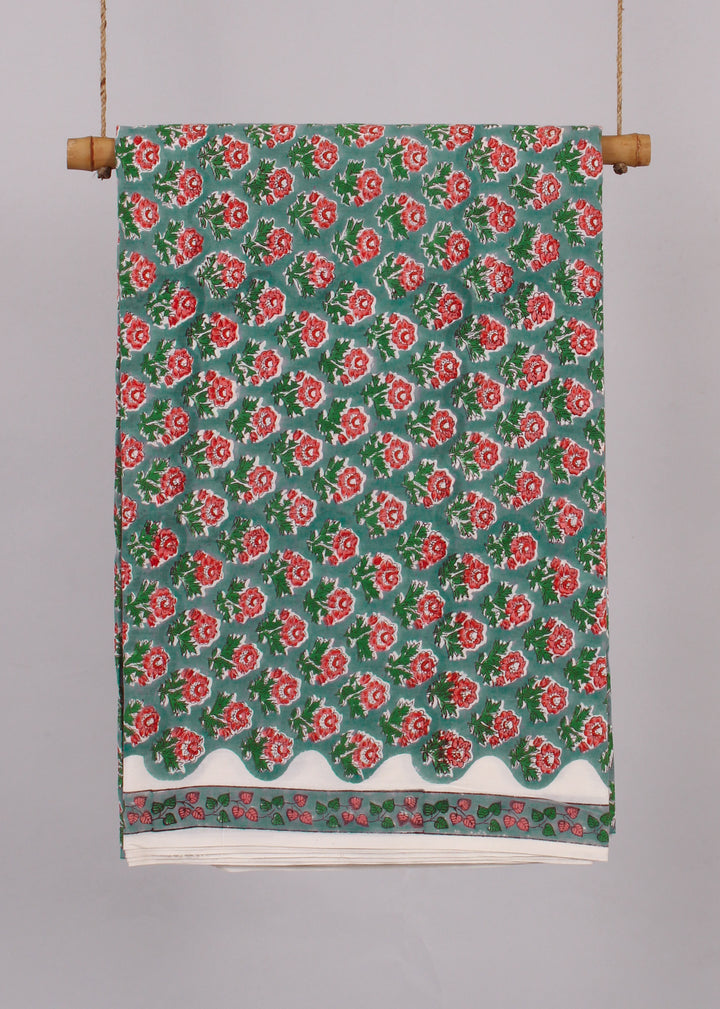 Dear Rosebuds Sage Cotton Hand Block Printed Fabric