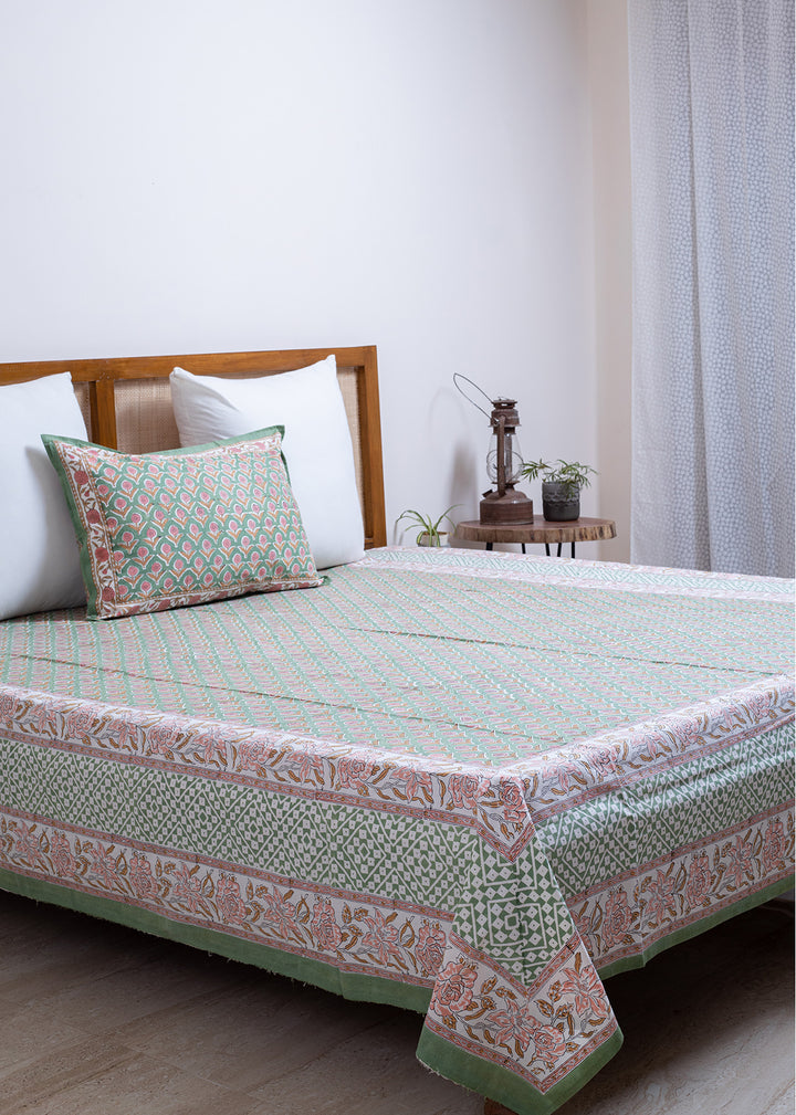 Garden Hues Hand Block Printed Cotton Bedsheet