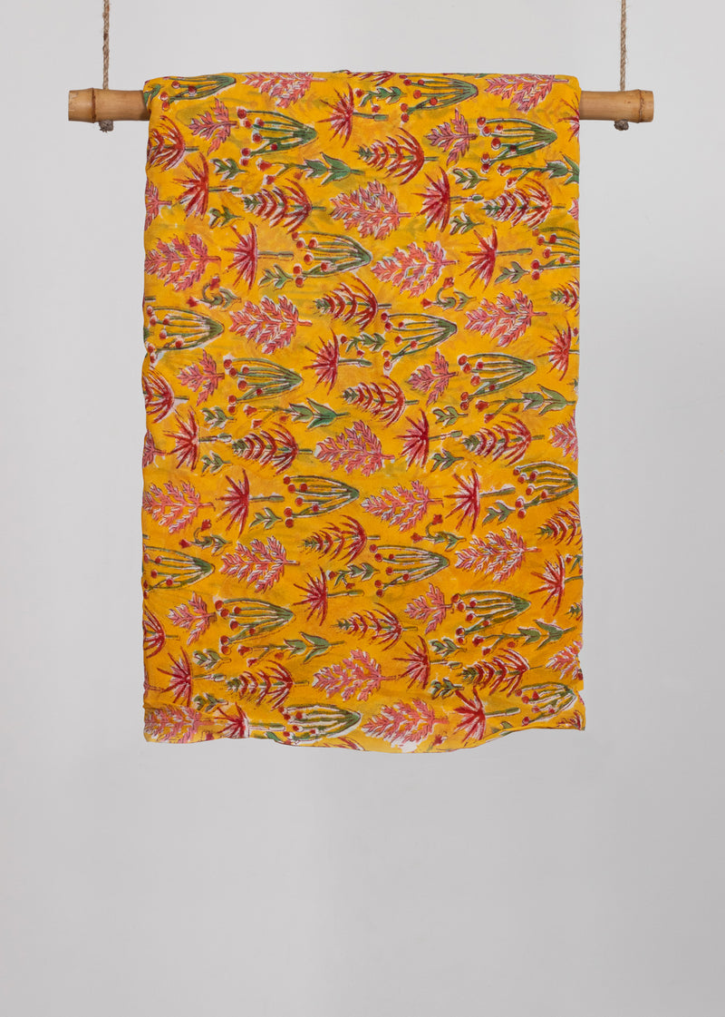 Grasshopper Yellow Georgette Hand Block Printed Fabric