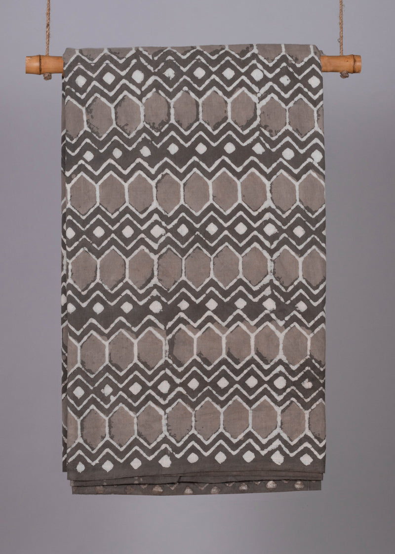 Diamond In The Rough Waters  Cedar Cotton Hand Block Printed Fabric (1.50 Meter)