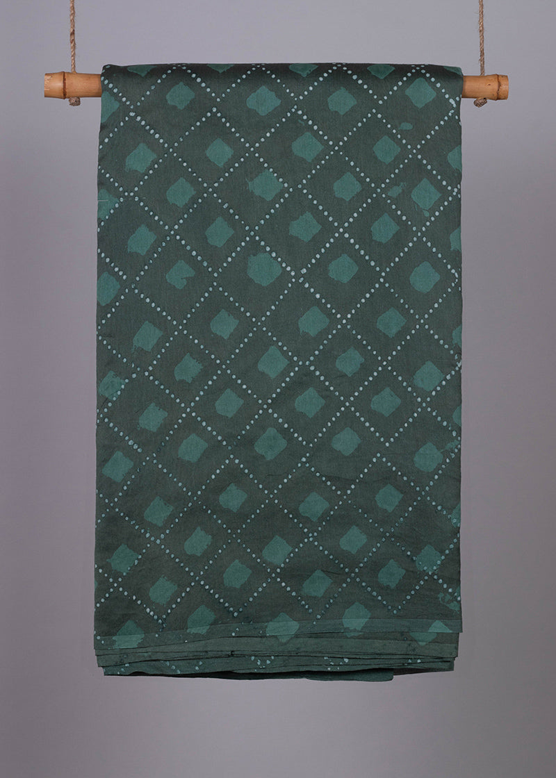 Ceaseless Emerald Green Hand Block Printed Chanderi Fabric