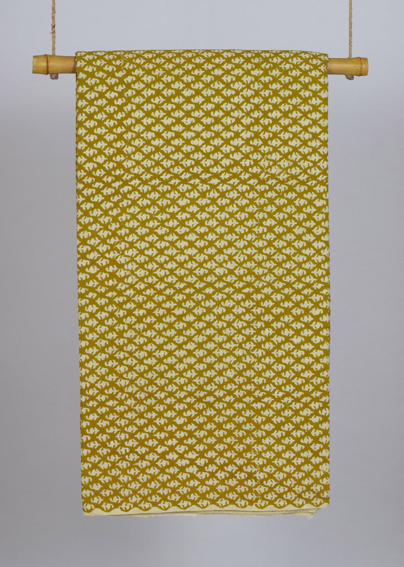 Ryes Mustard Cotton Hand Block Printed Fabric
