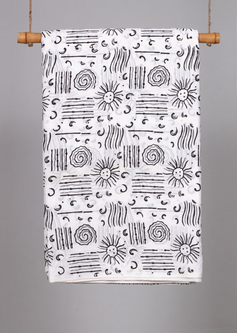 Antariksh Grey and Black  Cotton Hand Block Printed Fabric (1.50 Meter)