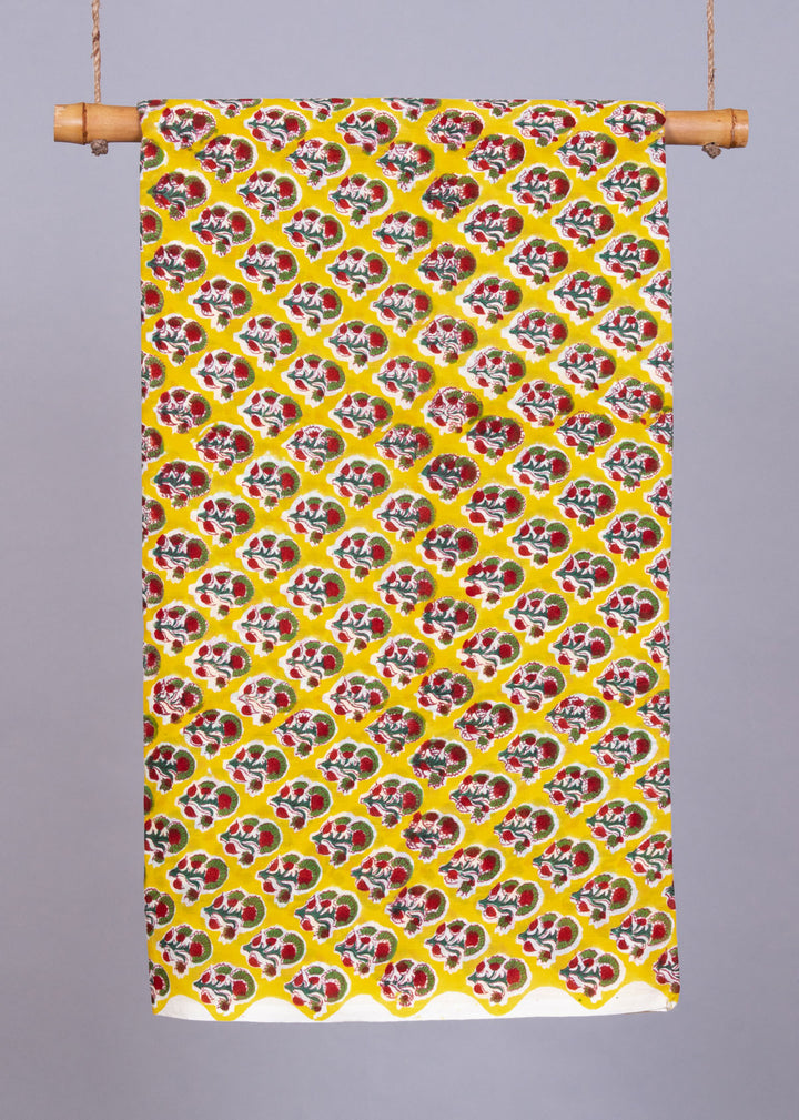 "  Merrilines Yellow  Mulmul Hand Block Printed Fabric "