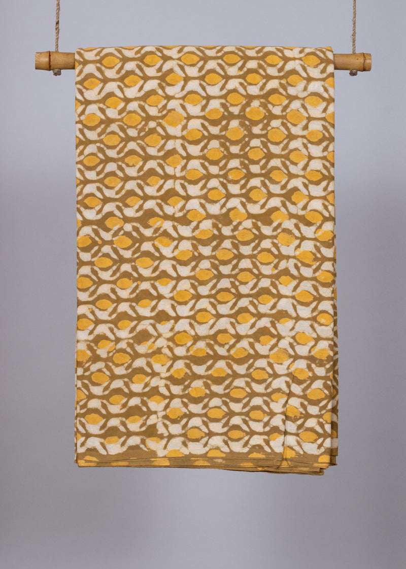 Florals in Flow  Mustard Hand Block Printed Cotton Mulmul Fabric (2.40 Meter)