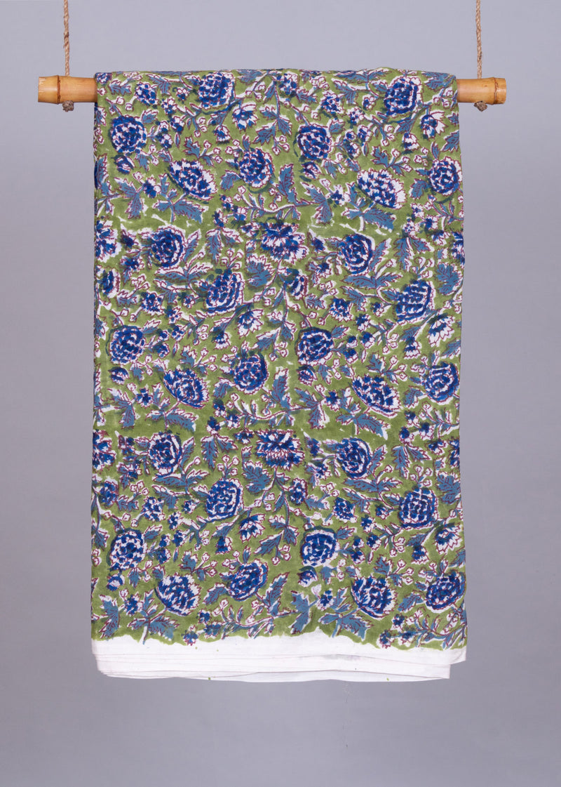 "      Aisle of Bloom Powder Mulmul Hand Block Printed Fabric "