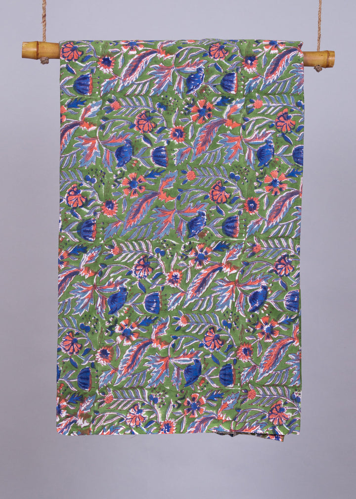 "  Prism Powder Mulmul Hand Block Printed Fabric "