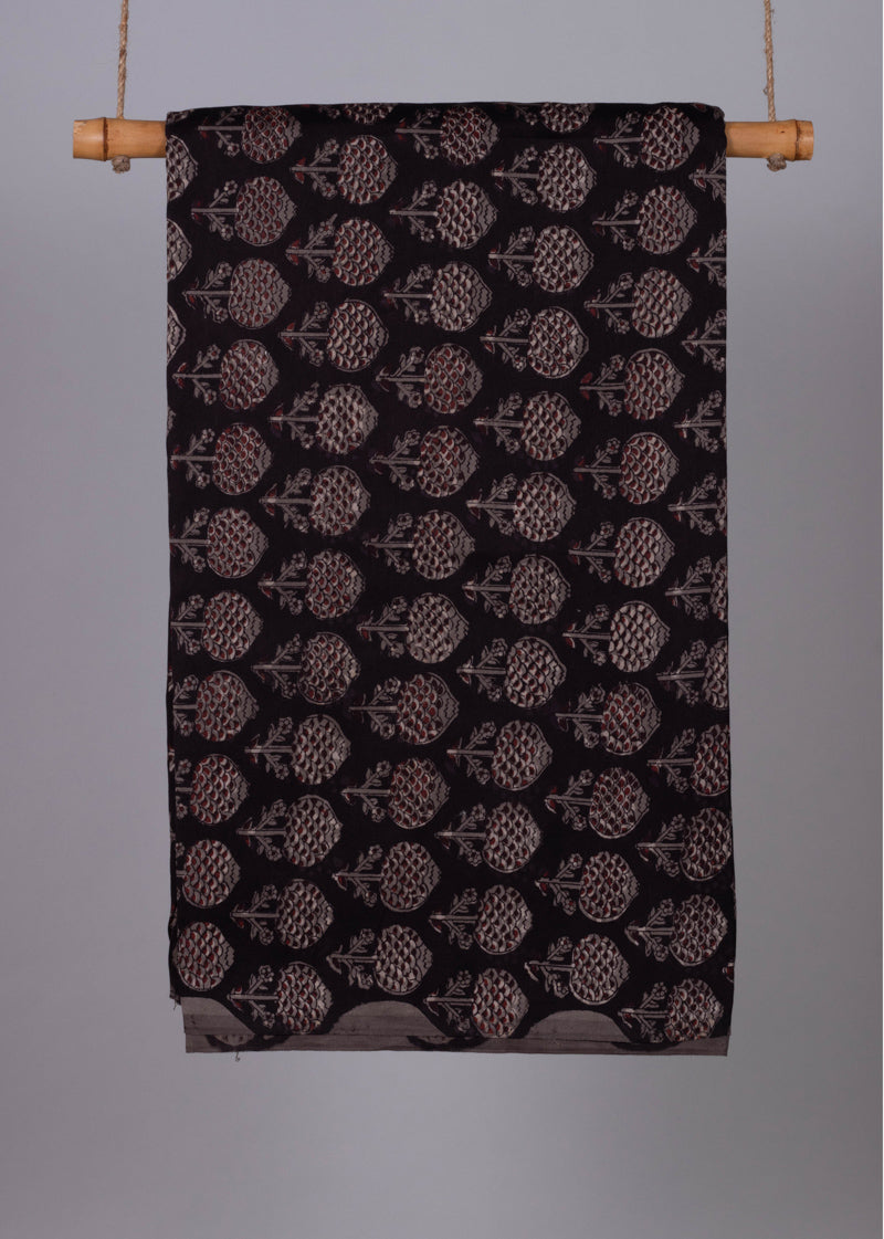 Flame Of The Woods Brown  Chanderi Hand Block Printed Fabric