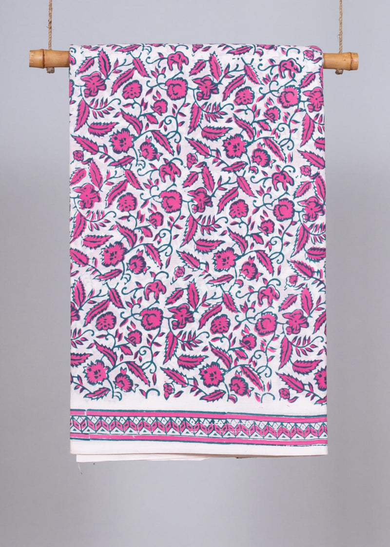 Vineyard Pink  Cotton Hand Block Printed Fabric (1.90 Meter)