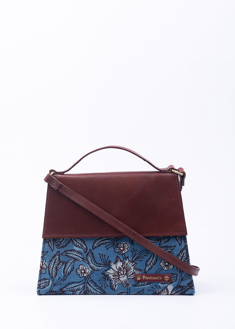 Midnight Wind Hand Block Printed Leather Sling Bag