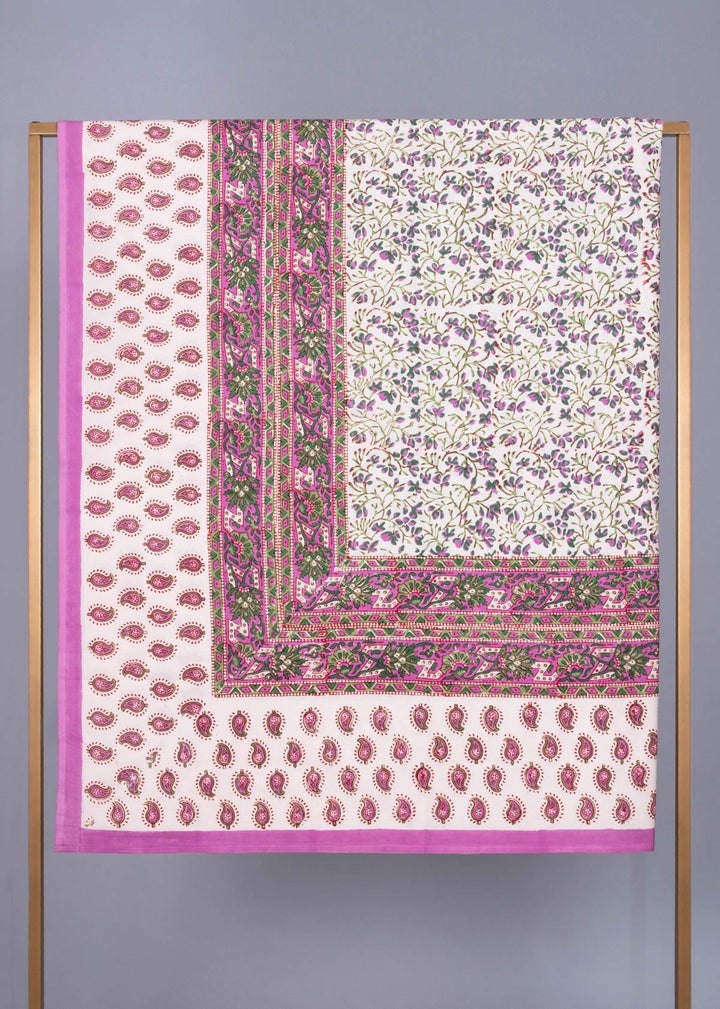 Wasteland Bloom Magenta Hand Block Printed Cotton Bedsheet